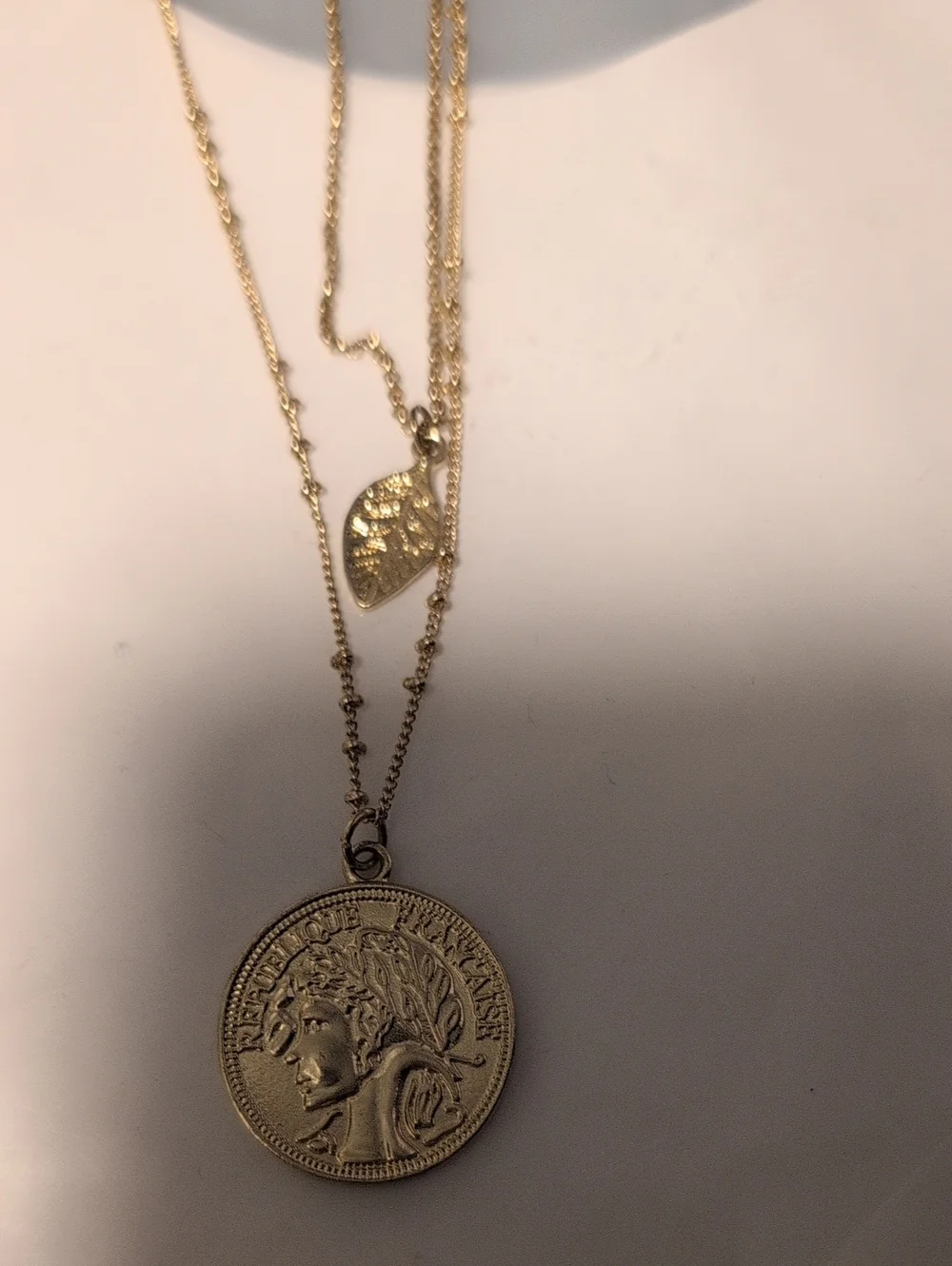 Gold-Tone Double Layer Coin Pendant Necklace - Women Jewelry